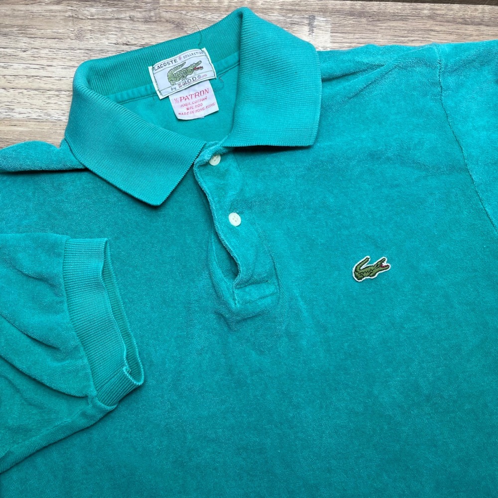 Vintage Lacoste Izod Terry Cloth Polo Shirt Teal Green Cotton Men's Small 80's